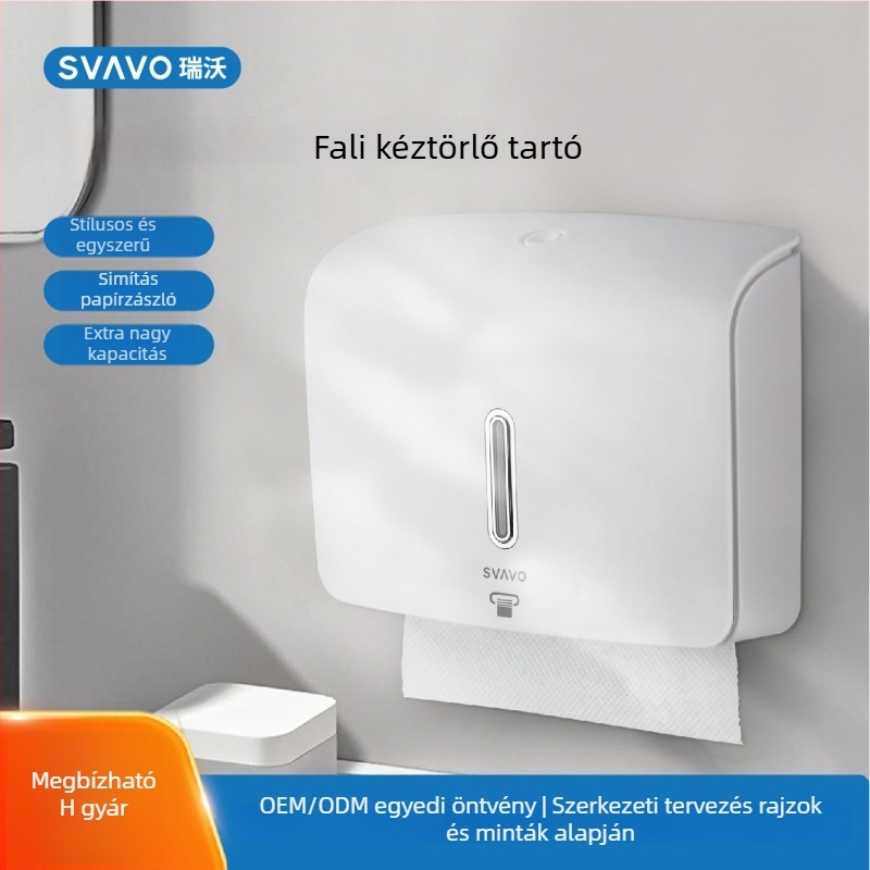 Fali tartó papírzsebkendő doboz – ABS, Modell V-TH10/V-TH12, Öntapadós telepítés, Vízálló és Multifunkcionális (tekercses papírhoz)