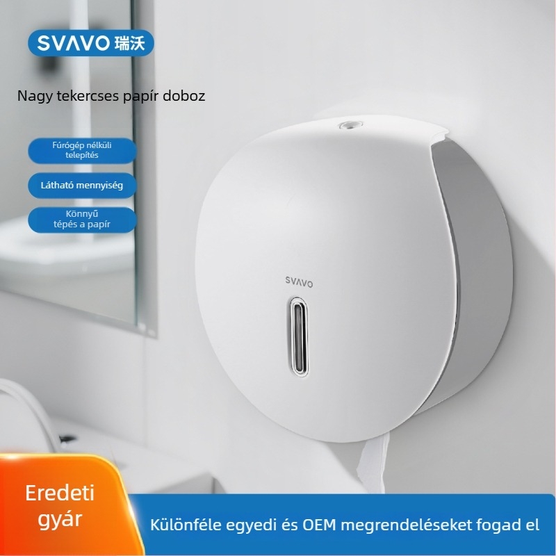 Fali tartó papírzsebkendő doboz – ABS, Modell V-TH10/V-TH12, Öntapadós telepítés, Vízálló és Multifunkcionális (tekercses papírhoz)