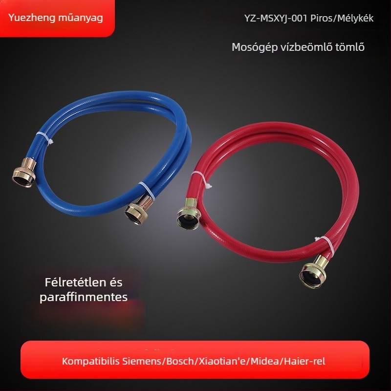 Amerikai stílusú mosógép vízbetápláló tömlő, vastagabb hatágú menet, réz–vas–PVC–szilikon kivitel (2,0 MPa, -15–80°C, modell Yz-msxyj-001)