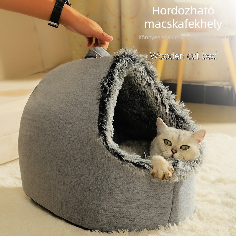 Kézben tartható macskafészek – Hordozható zárt fekhely, lélegző meleg anyag, négy évszakos használat