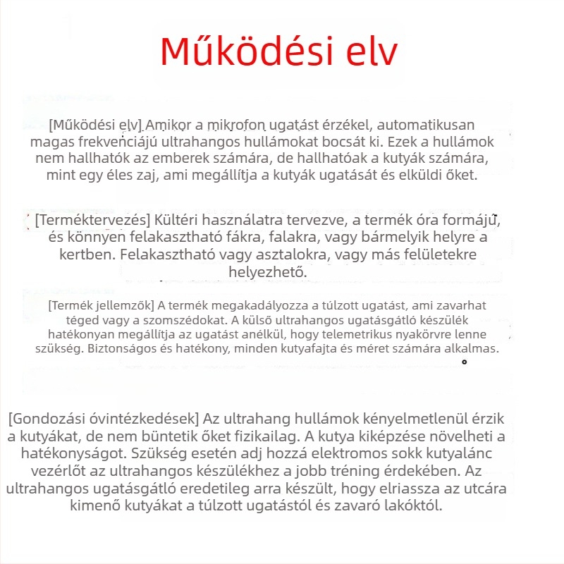 Hordozható ultrahangos ugatásgátló kutyáknak, kültéri használatra, kutyatréner funkció, automata frekvencia-kiigazítás, ABS ház