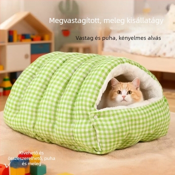 Négy évszakos macska alvófészek sátor, meleg zárt macskaház téli használatra