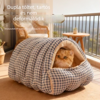 Négy évszakos macska alvófészek sátor, meleg zárt macskaház téli használatra