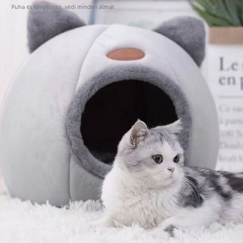 Cat Head Bed – egész éves meleg, légáteresztő, fél‑zárt, mosható
