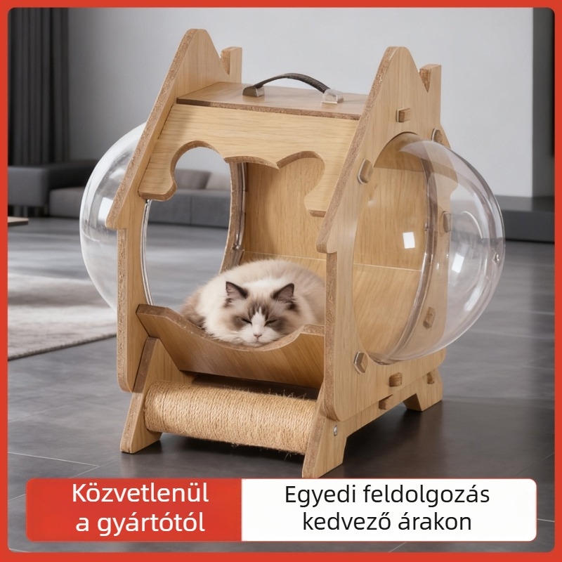 Macska fészek minden évszakra, átlátszó kapszula, extra nagy ágy, légáteresztő és vízálló, beltéri és kültéri használatra