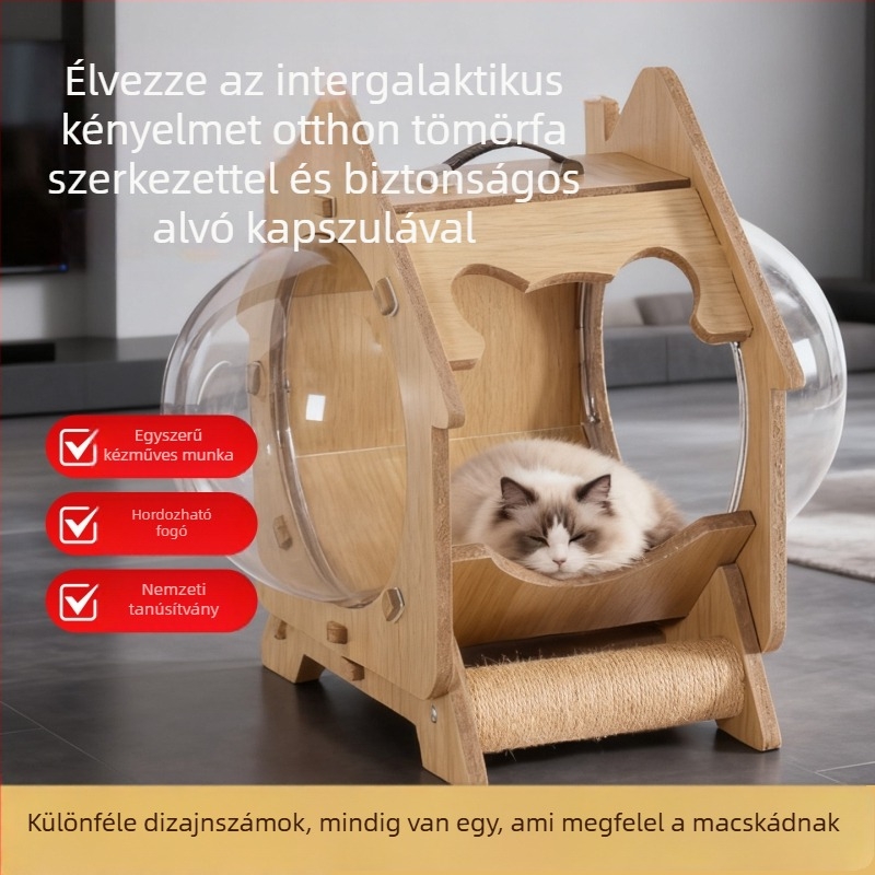 Macska fészek minden évszakra, átlátszó kapszula, extra nagy ágy, légáteresztő és vízálló, beltéri és kültéri használatra