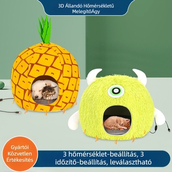 Félig zárt macskaház télre, USB elektromos fűtés, velúr anyag