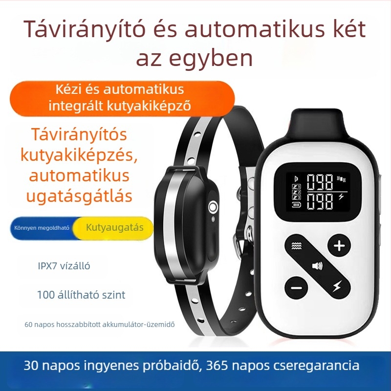 Kétfunkciós távirányítós kutya-edző készülék a ugatás megelőzésére, automatikus ugatás elleni eszköz, elektromos sokk gallér kutyáknak