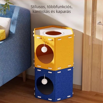 Filc macskaodú tunellel és karmaplakkal, hexagonális menedék, lélegző