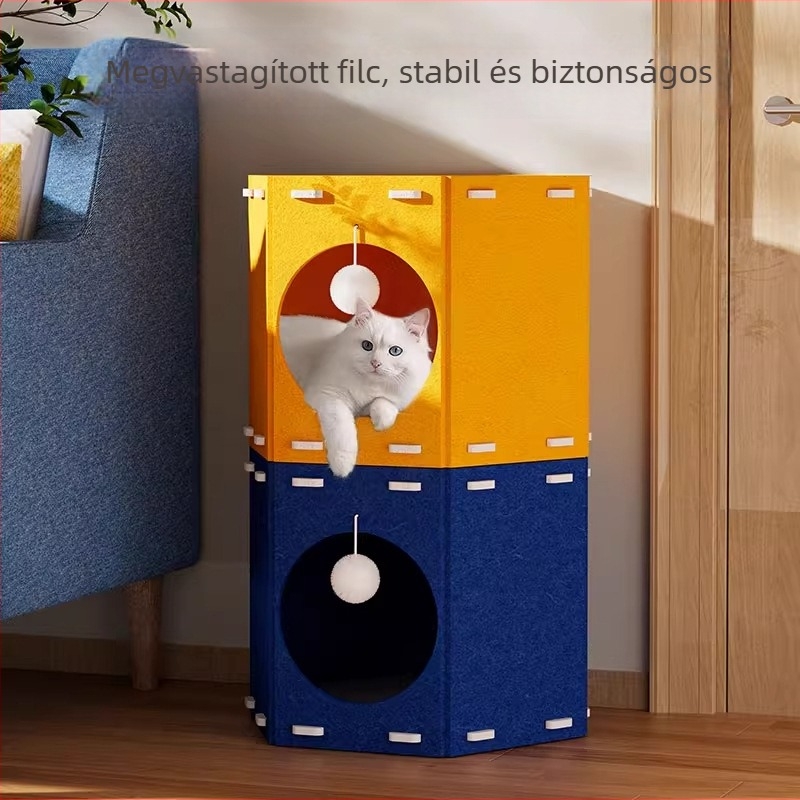 Filc macskaodú tunellel és karmaplakkal, hexagonális menedék, lélegző