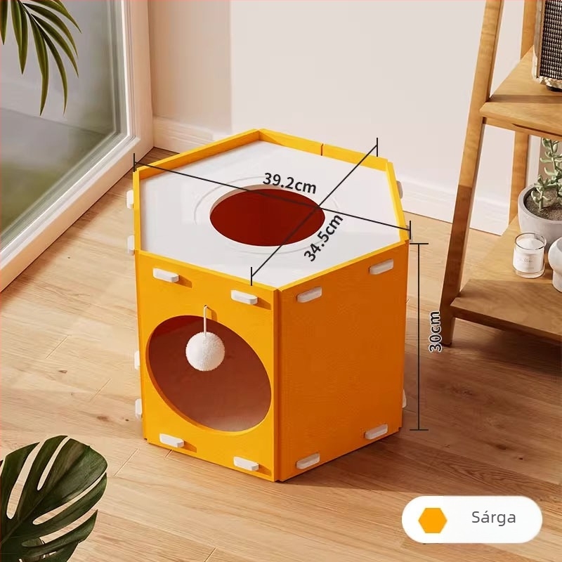 Filc macskaodú tunellel és karmaplakkal, hexagonális menedék, lélegző