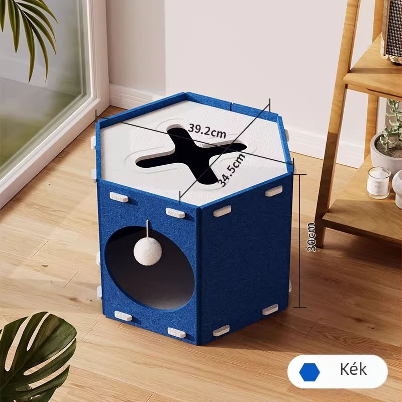 Filc macskaodú tunellel és karmaplakkal, hexagonális menedék, lélegző