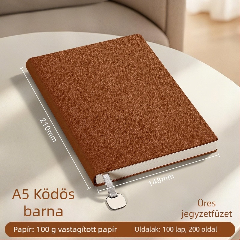 Notesz műbőr borítóval, varrott kötés, papír 100 g/m², 100–200 oldal, nyomtatható logóval testreszabható