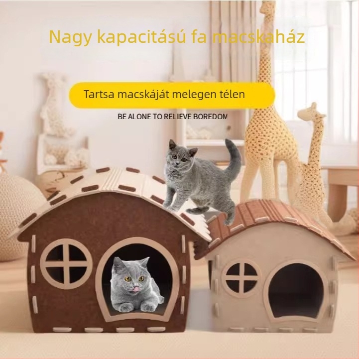 Filcből készült macskafészek alagúttal, tartós és biztonságos, minden évszakban használható, háromdimenziós, fél-zárt