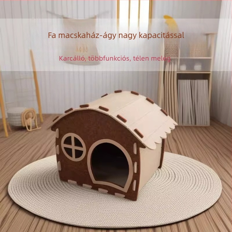 Filcből készült macskafészek alagúttal, tartós és biztonságos, minden évszakban használható, háromdimenziós, fél-zárt