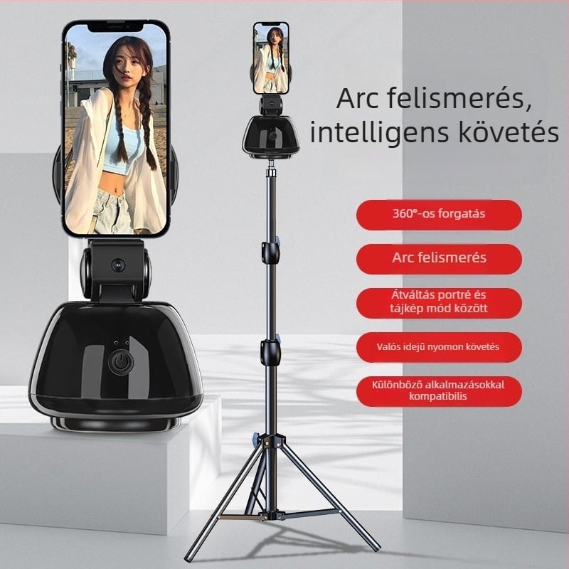 Okostelefon gimbal stabilizátor arcfelismeréssel, rezgéscsillapítással, kitöltőfénnyel, Bluetooth távirányítóval, selfie állvánnyal