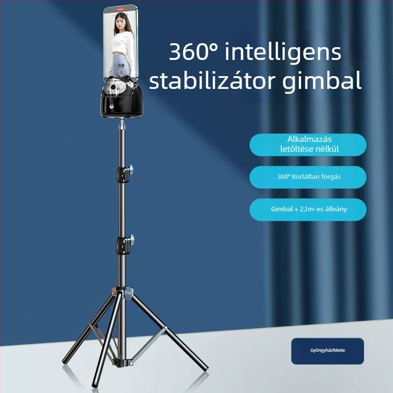 Okostelefon gimbal stabilizátor arcfelismeréssel, rezgéscsillapítással, kitöltőfénnyel, Bluetooth távirányítóval, selfie állvánnyal