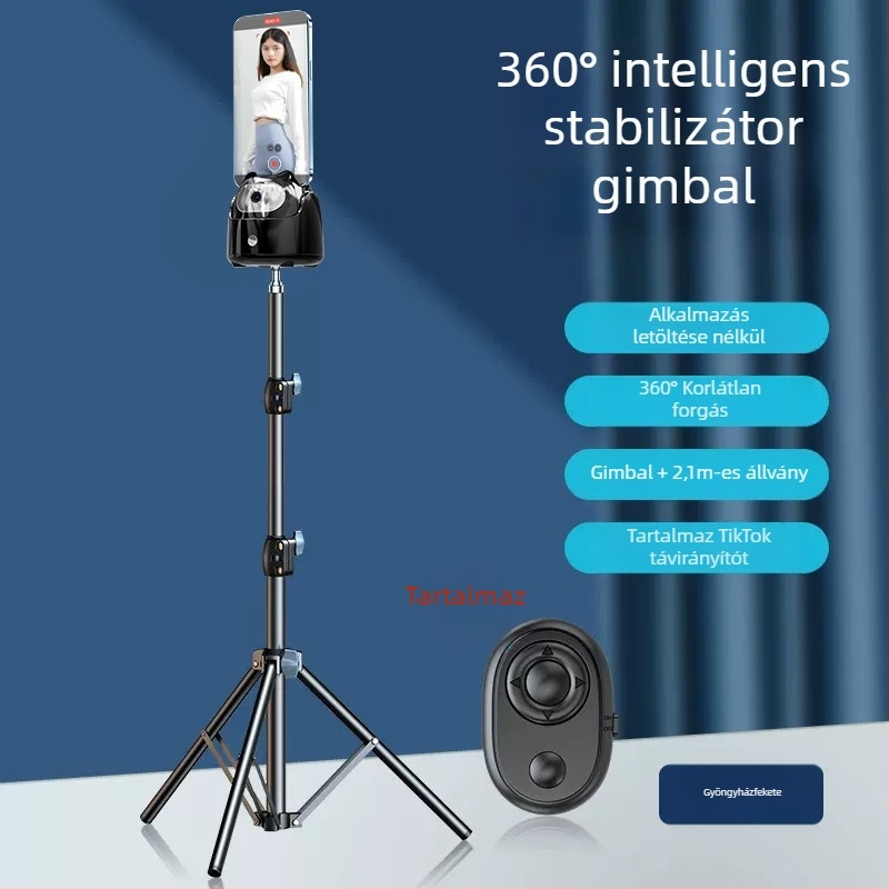 Okostelefon gimbal stabilizátor arcfelismeréssel, rezgéscsillapítással, kitöltőfénnyel, Bluetooth távirányítóval, selfie állvánnyal