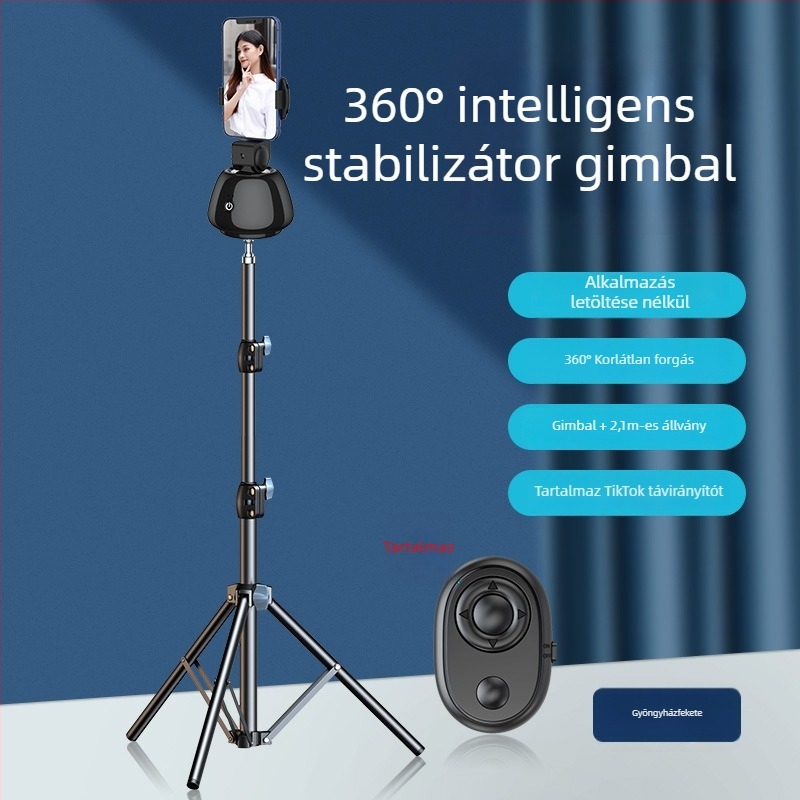 Okostelefon gimbal stabilizátor arcfelismeréssel, rezgéscsillapítással, kitöltőfénnyel, Bluetooth távirányítóval, selfie állvánnyal