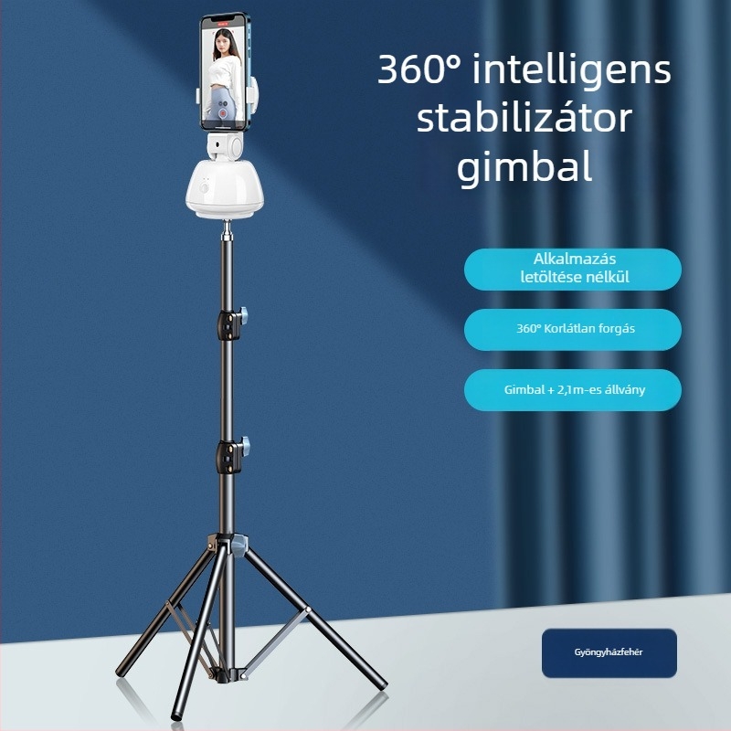 Okostelefon gimbal stabilizátor arcfelismeréssel, rezgéscsillapítással, kitöltőfénnyel, Bluetooth távirányítóval, selfie állvánnyal
