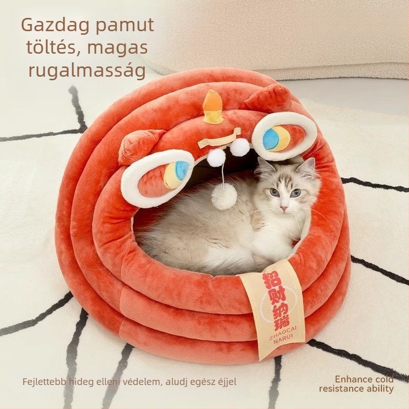 Macska fészek téli használatra: félig zárt, szélálló, nedvességálló, nemdeformálódó (Anyag: Szövet; Cél: Macskák; Szezon: Tél; Funkció: Megőrizze a meleget)