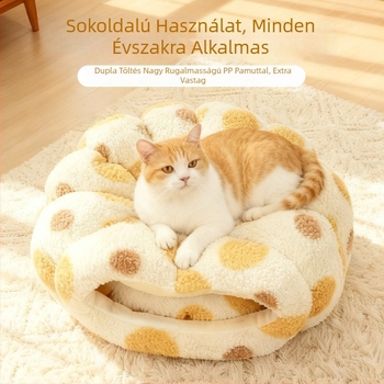 Őszi–téli zárt macskafészek, vastagított és meleg, yurtszerű stílusban