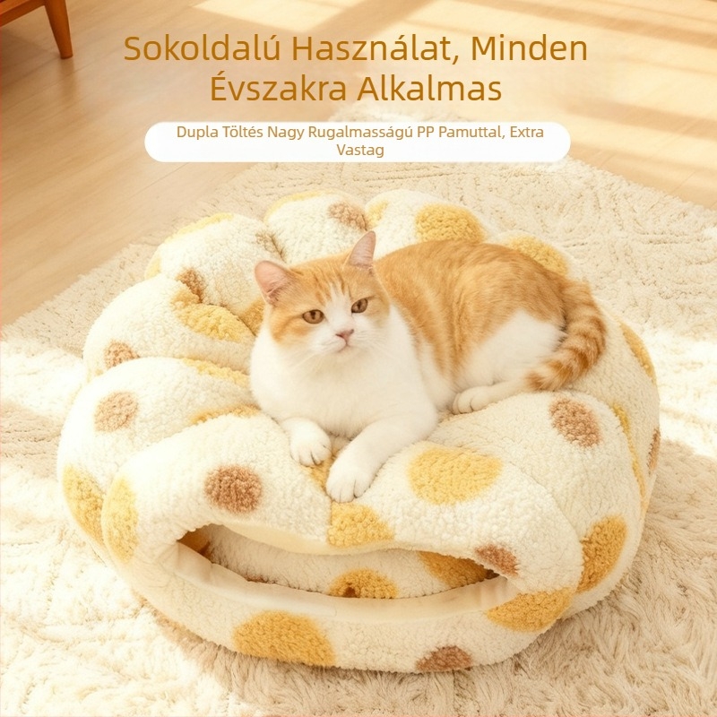 Őszi–téli zárt macskafészek, vastagított és meleg, yurtszerű stílusban