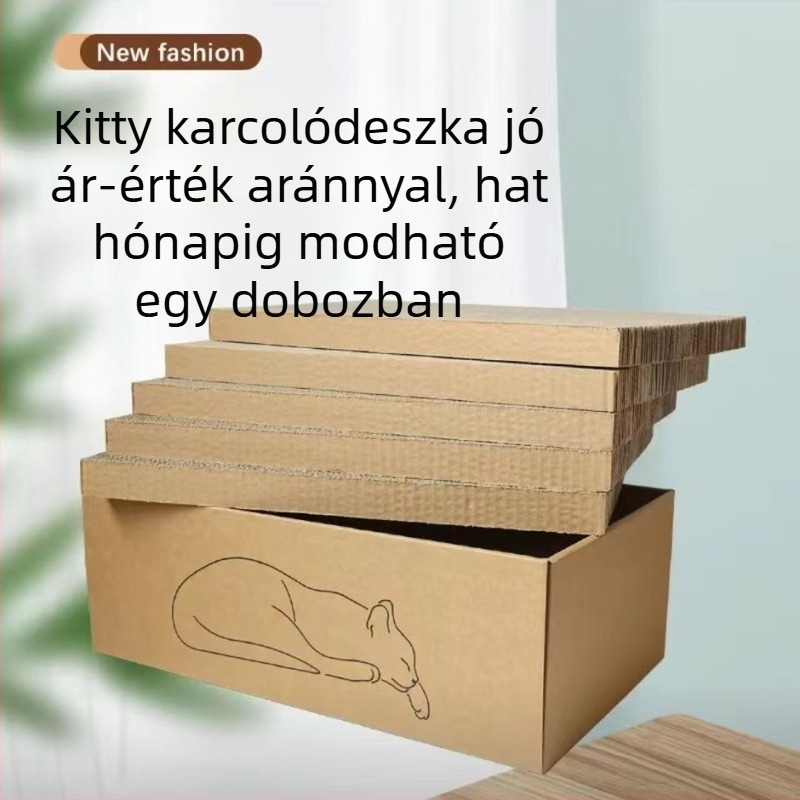 Karton macska karmoló tábla beépített macskafészekkel — Cartoon stílus, hullámos papírból készült, tartós, kopásálló