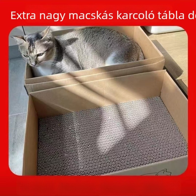 Karton macska karmoló tábla beépített macskafészekkel — Cartoon stílus, hullámos papírból készült, tartós, kopásálló