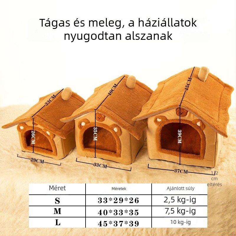 Háziállatoknak készült ház alakú otthon, félig zárt kialakítás, téli meleg, fagytűrő és piszokálló, levehető és mosható