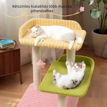 Többfunkciós macskatorony beépített macskaházzal és kaparódeszkával, helytakarékos kis lakásokhoz