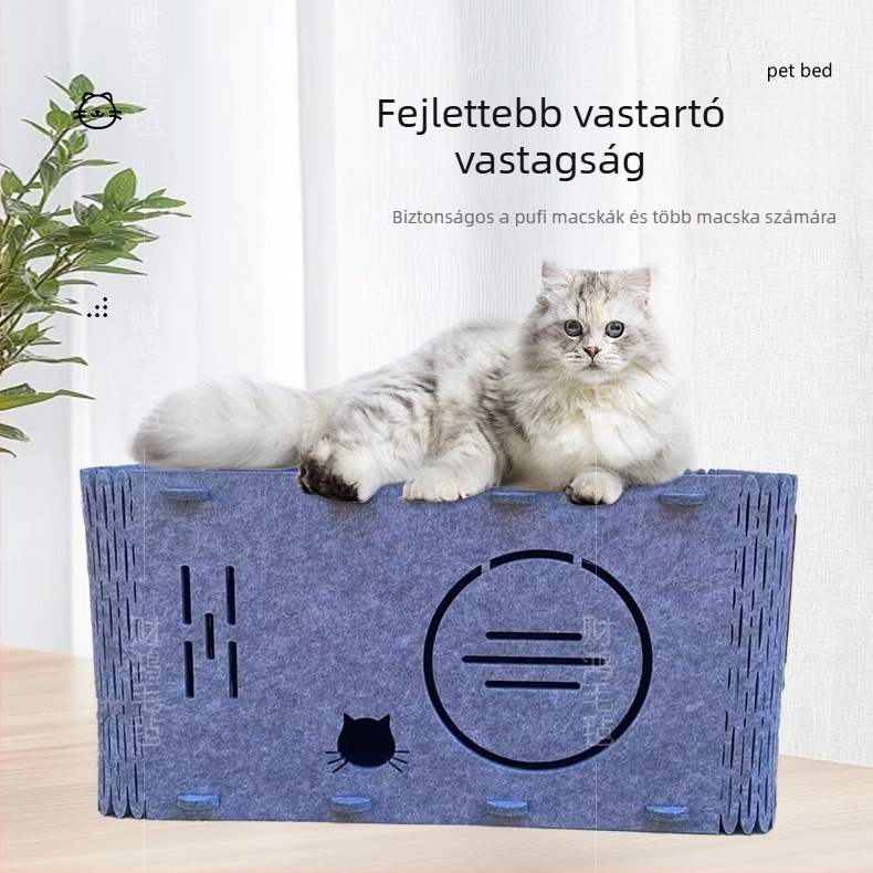 Caihong filc macskafészek - levehető, összecsukható, lélegző; Anyag: poliészter filc; Macskáknak