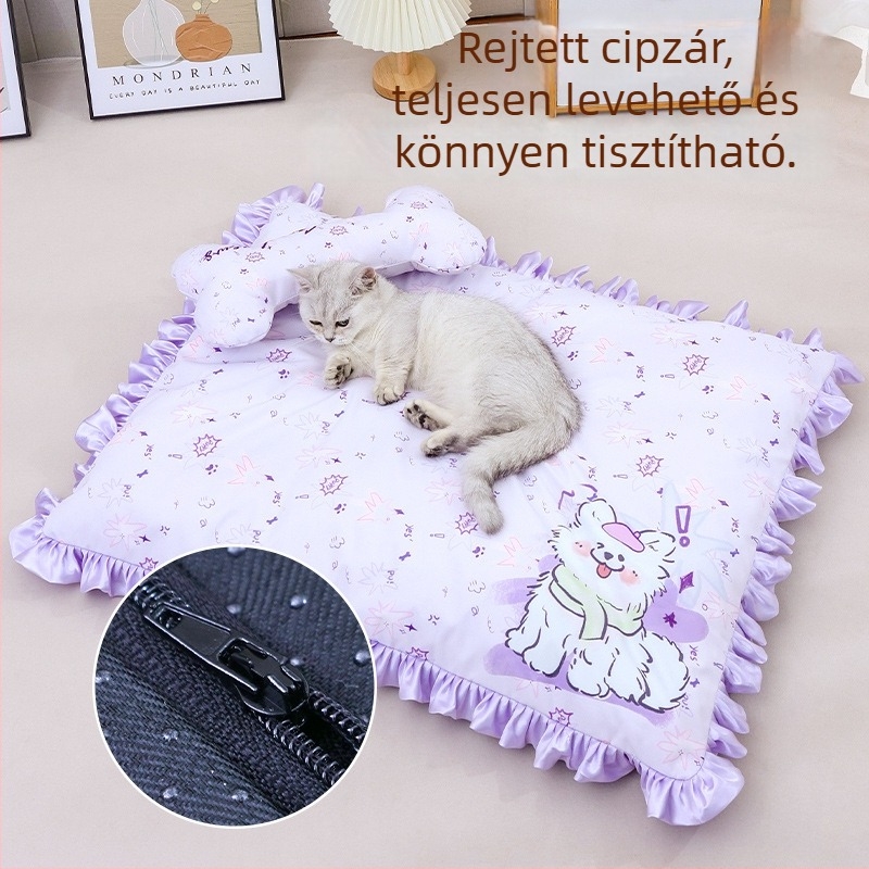Csipkés szegélyű macskamatrac, egész éves kisállat-ágy, levehető és mosható
