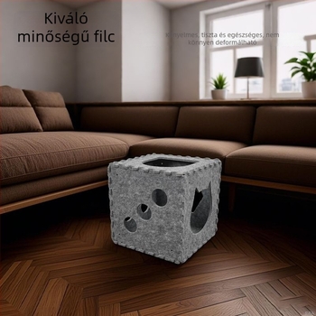 Filcből készült macskafészek, félig zárt, négyszögletes, egész éves, összecsukható, kopásálló, lélegző, vízálló, melegen tart