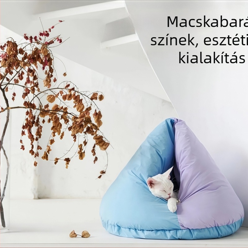 Mongol jurta stílusú macskafészek, nagy félzárt odú, PP cotton, levehető és mosható, melegen tart, minden évszakban használható