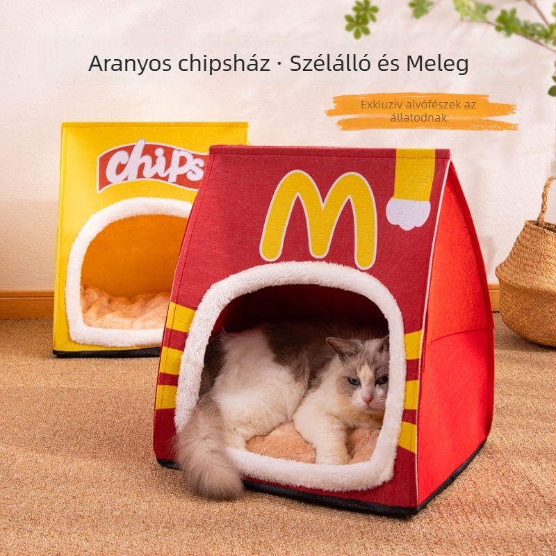 Macska és kistestű kutya odúja, félig zárt, téli meleg, levehető és mosható, poliészter, Da da bear