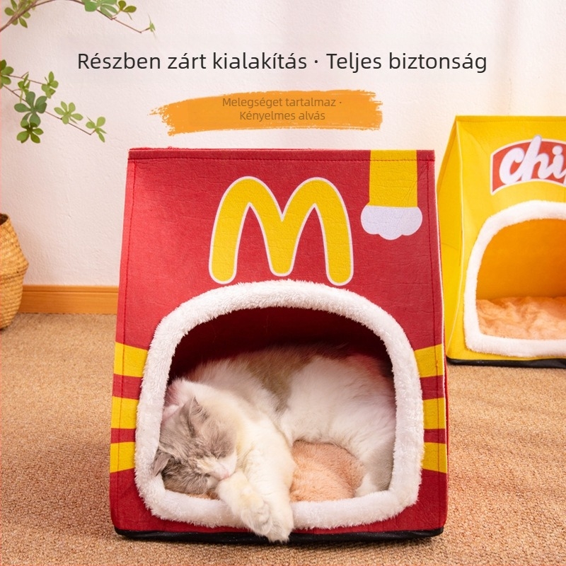 Macska és kistestű kutya odúja, félig zárt, téli meleg, levehető és mosható, poliészter, Da da bear