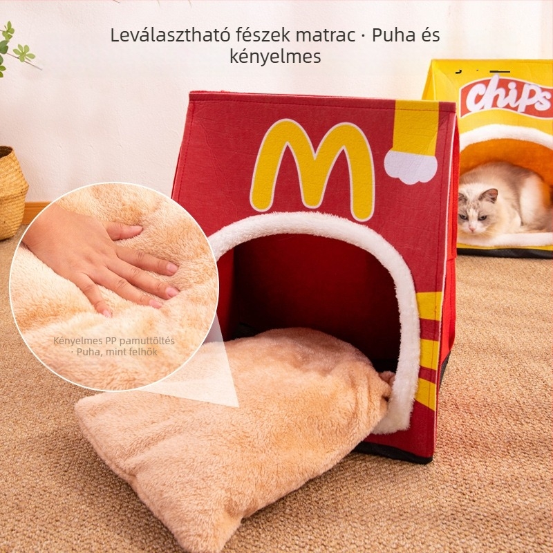 Macska és kistestű kutya odúja, félig zárt, téli meleg, levehető és mosható, poliészter, Da da bear