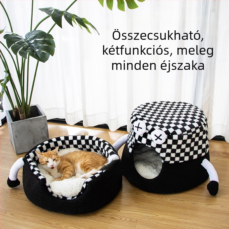 Leyoupai macska fészek - anyagok: rabbit plush, vászon, lambswool; kategória: háziállat-fészek; alkalmas macskáknak