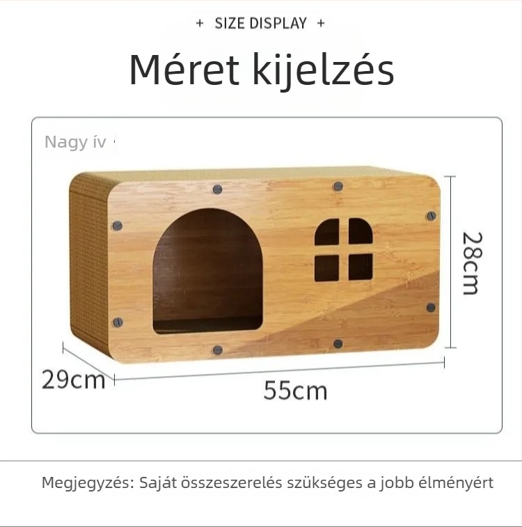 Macska karmoló tábla és odú hullámos papírból, minimalist stílus, stackable, kopásálló, tágas