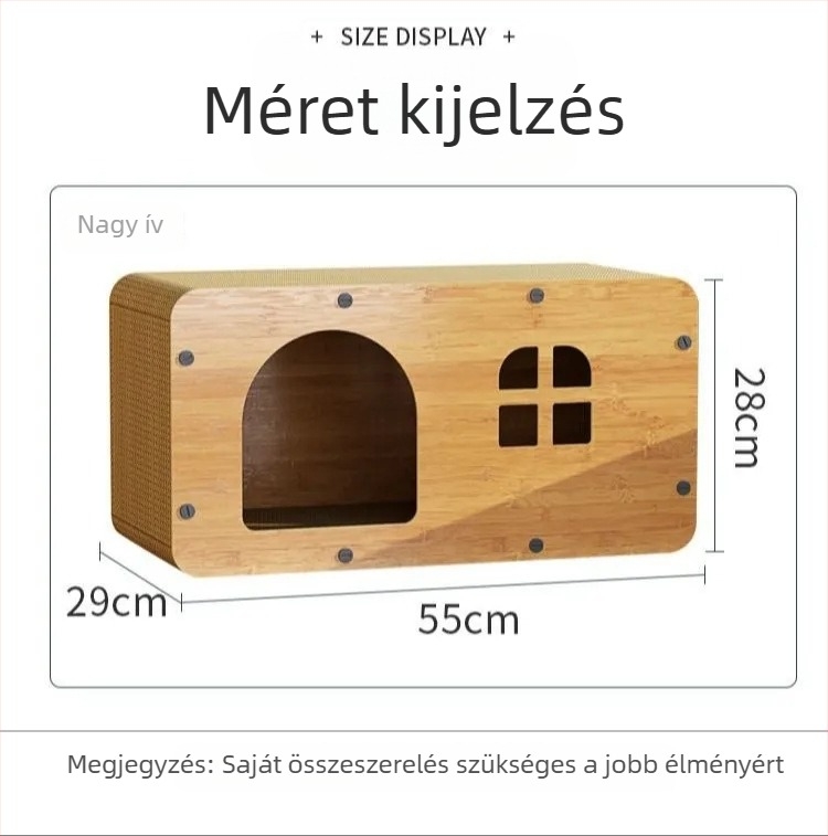 Macska karmoló tábla és odú hullámos papírból, minimalist stílus, stackable, kopásálló, tágas