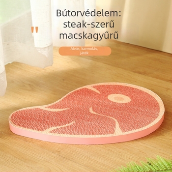 Steak formájú macska karmoló deszka, hullámkartonból, aranyos stílus, karmolás és pihenés játék