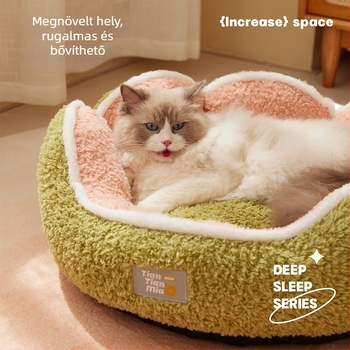 Macskák és kistestű kutyák számára téli, félig zárt, négy évszakos alvóhely Teddy stílusú textíliával és PP gyapot töltéssel; méretek 40×40×18 cm, 50×50×22 cm, 60×60×24 cm