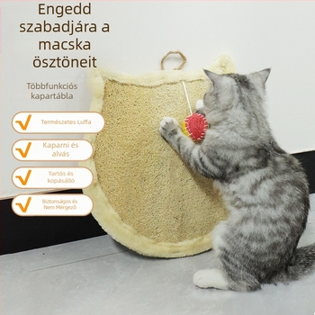 Függőleges falra szerelhető macska karmolási panel loofah anyagból, integrált játékgolyóval és tartós karmolási felülettel