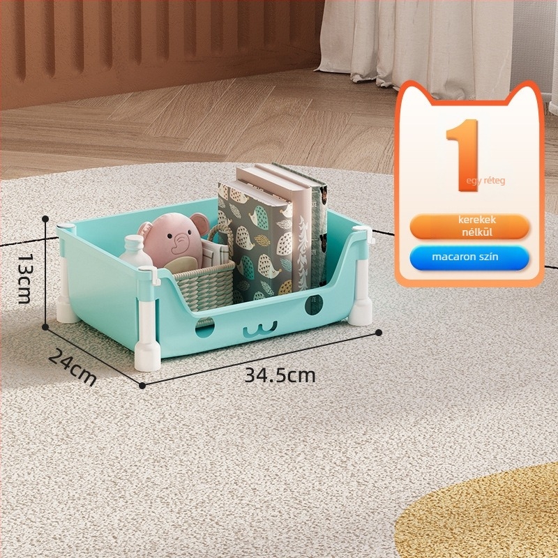 Öt szintes mobil tároló polc műanyagból, többfunkciós, görgőkkel és forgatható