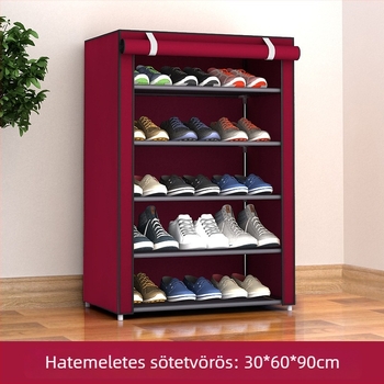 5-szintes fém cipősszekrény porvédett, netszövött textil tárolóval – modern, minimalist stílus