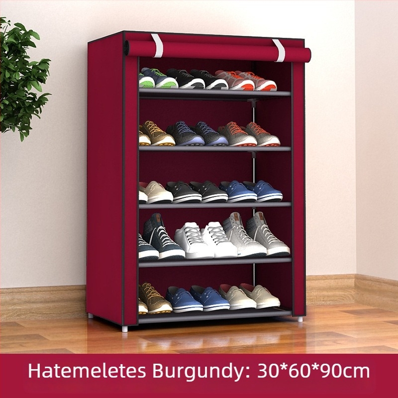5-szintes fém cipősszekrény porvédett, netszövött textil tárolóval – modern, minimalist stílus