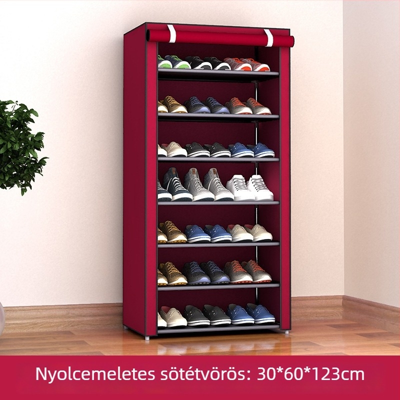 5-szintes fém cipősszekrény porvédett, netszövött textil tárolóval – modern, minimalist stílus