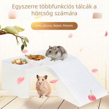 Hörcsög élőhely két szintes platformával, terasszal és menedékházzal, lépcsőkkel, beltéri használatra, könnyen tisztítható