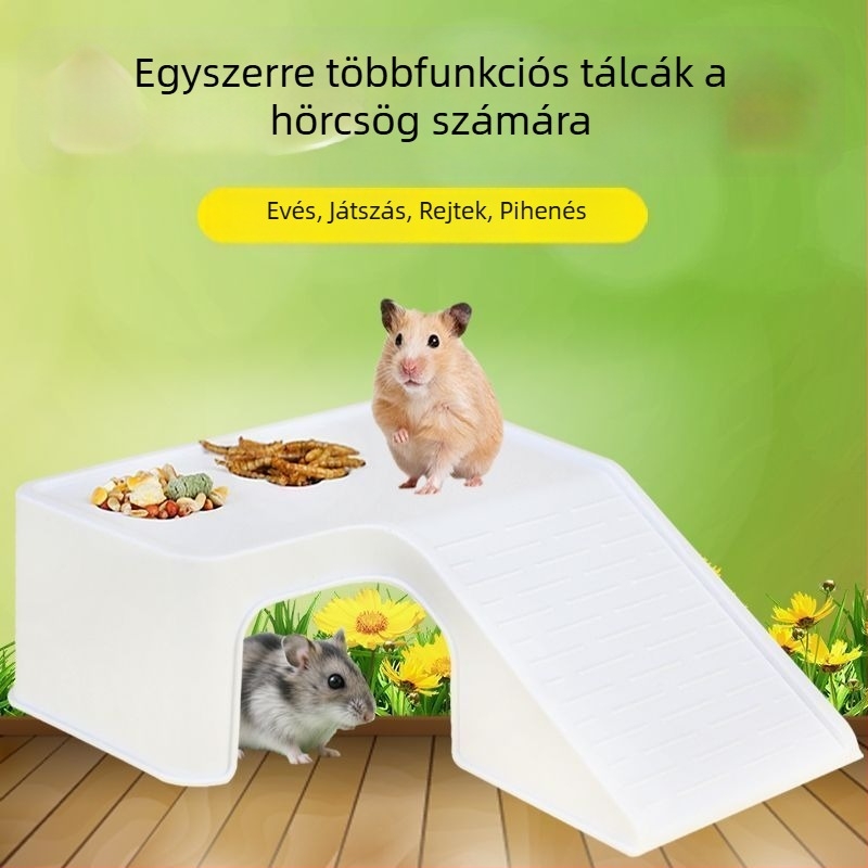  Hörcsög élőhely két szintes platformával, terasszal és menedékházzal, lépcsőkkel, beltéri használatra, könnyen tisztítható